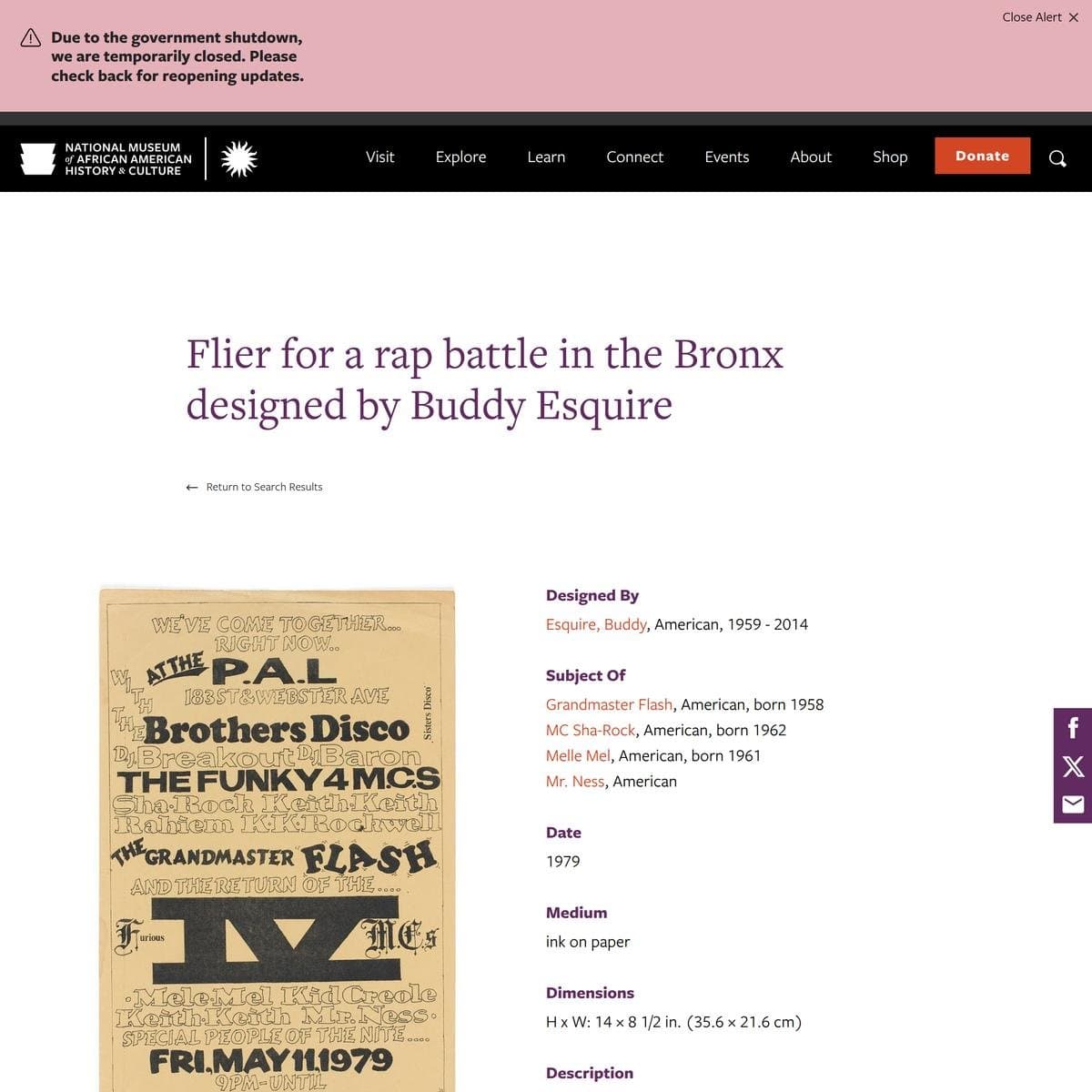 Flier for a rap battle in the Bronx designed by Buddy Esquire | National Museum of African American History and Culture
