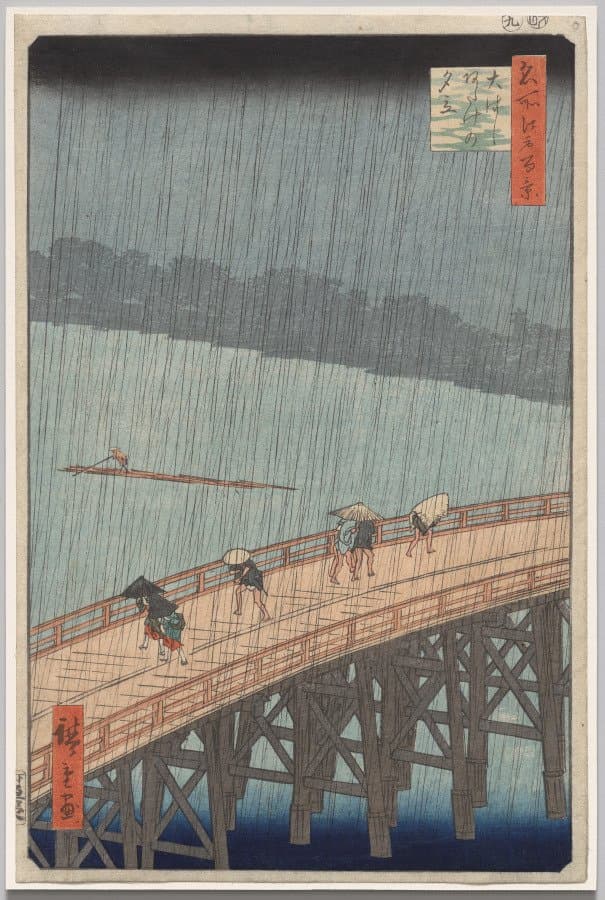 Sudden Shower over Shin-Ōhashi Bridge and Atake, from One Hundred Famous Views of Edo (1857)