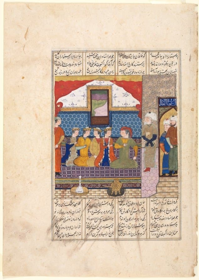 Nushirwan Sends Mihran Sitad to Fetch the Daughter of the King of China (recto) from a Shahnama (Book of Kings) of Firdausi (940–1019 or 1025) (c. 1482)