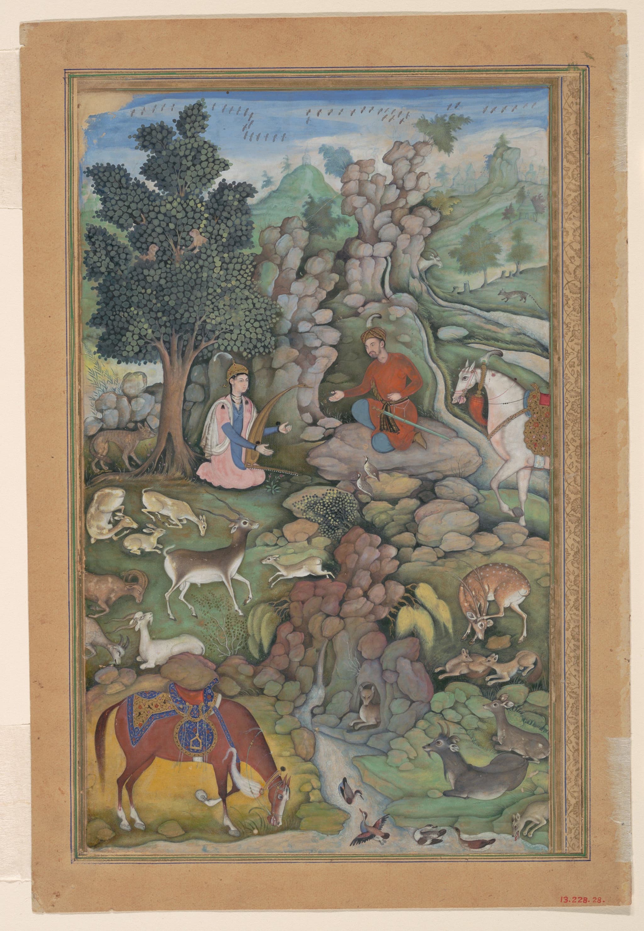 "Bahram Gur Sees a Herd of Deer Mesmerized by Dilaram' s Music", Folio from a Khamsa (Quintet) of Amir Khusrau Dihlavi