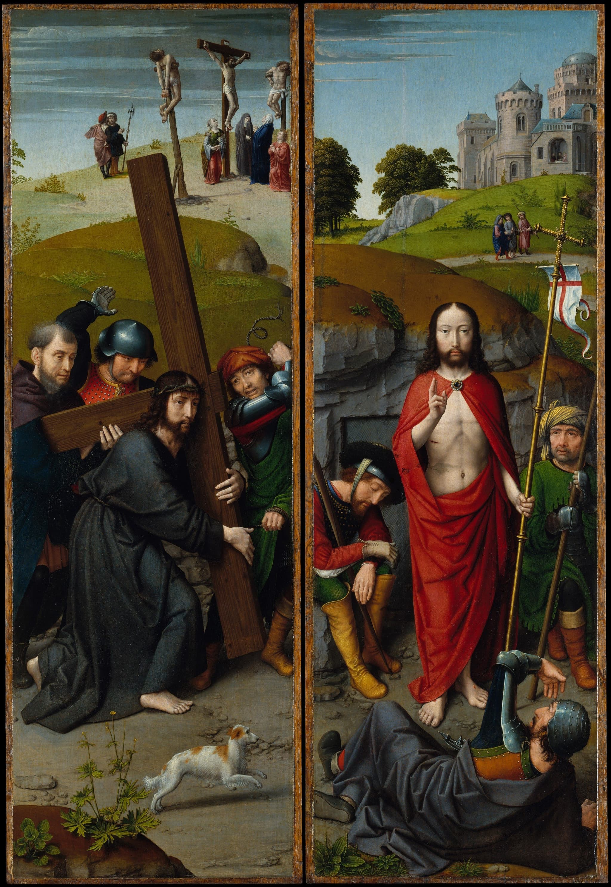 Christ Carrying the Cross, with the Crucifixion; The Resurrection, with the Pilgrims of Emmaus