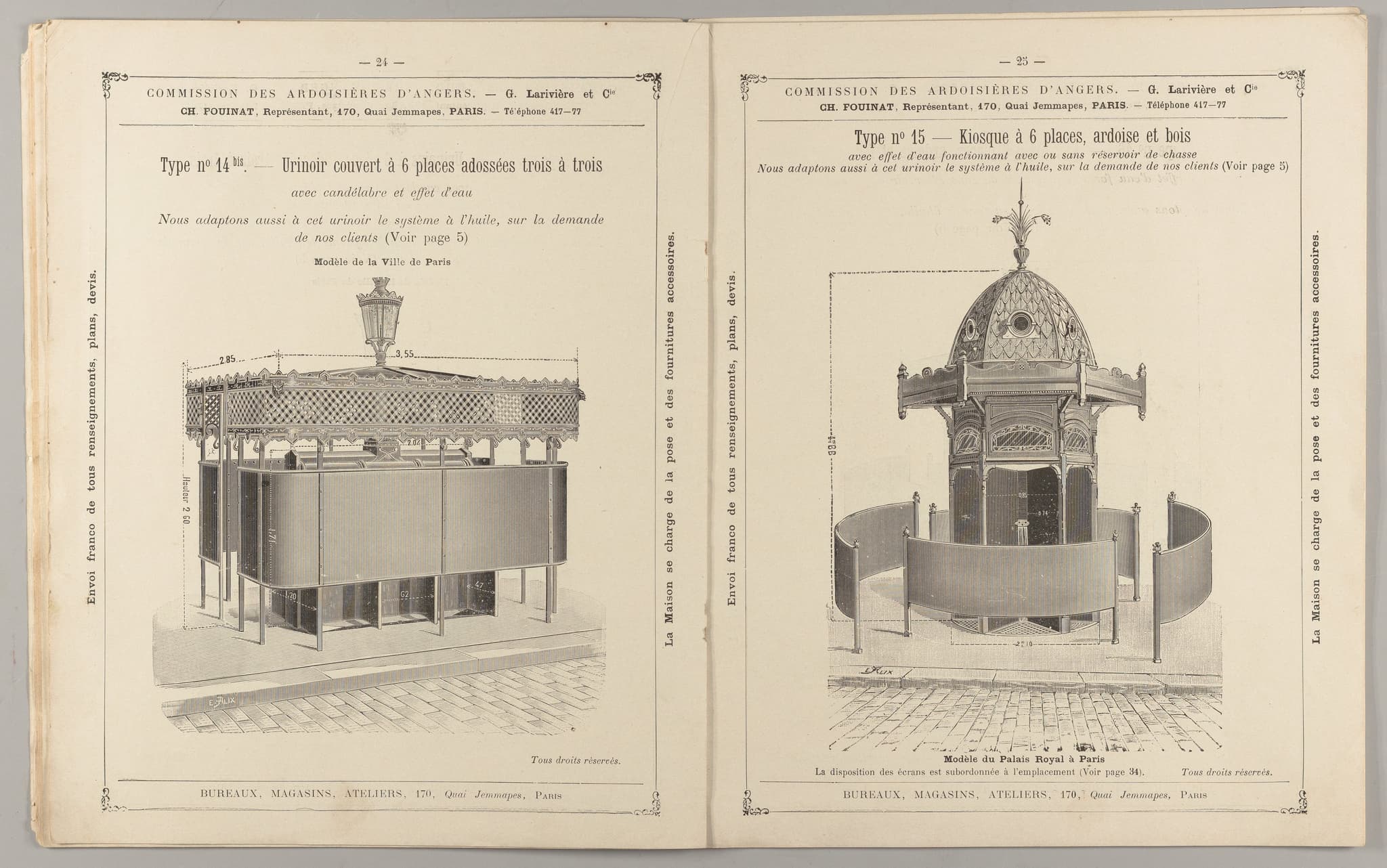 Urinoirs : publics et privés, kiosques, sièges et cabinets communs