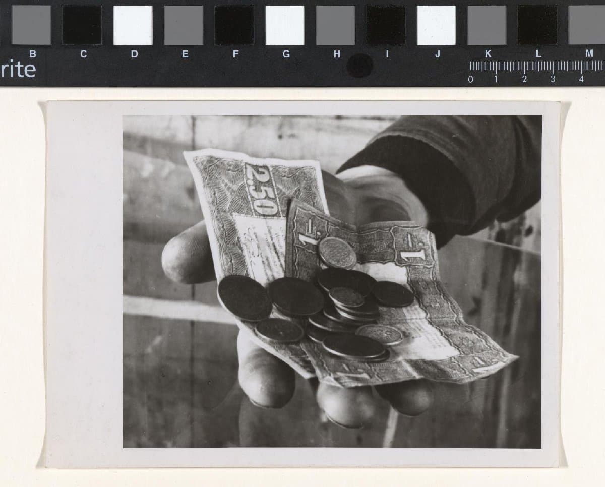 Hand van arbeider met geld