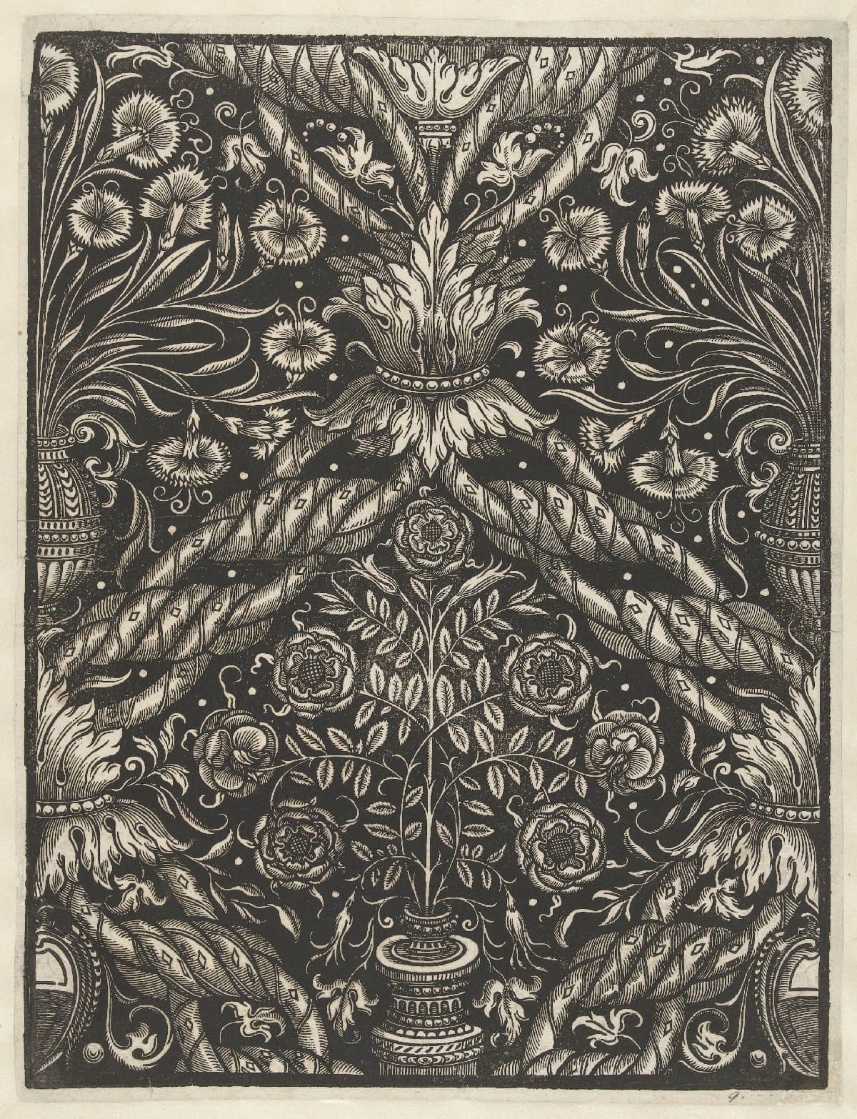 Blad behangselpapier met bloemenvaas