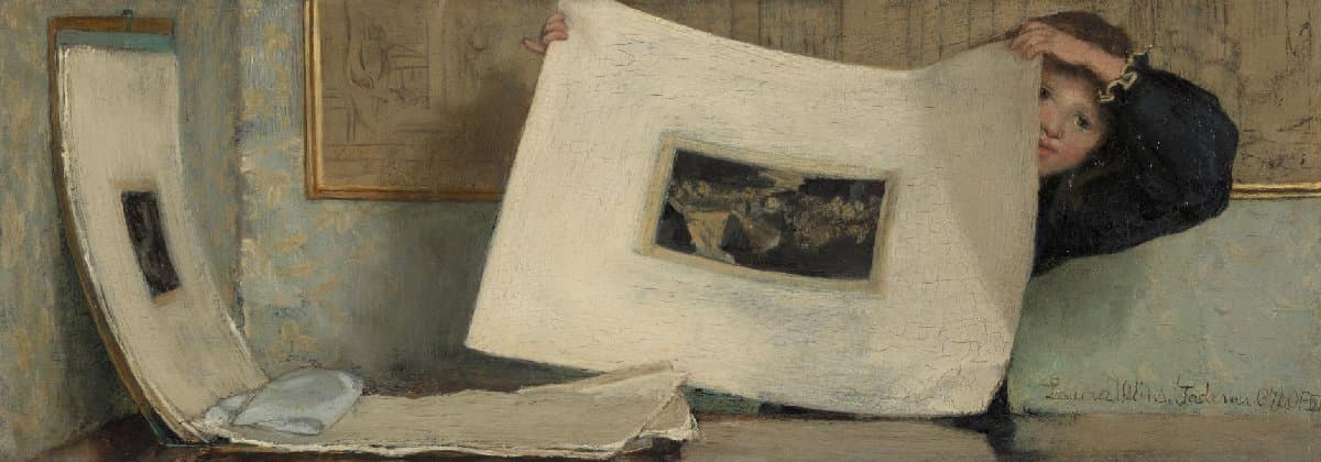 Anna Leafing Through a Portfolio of Prints