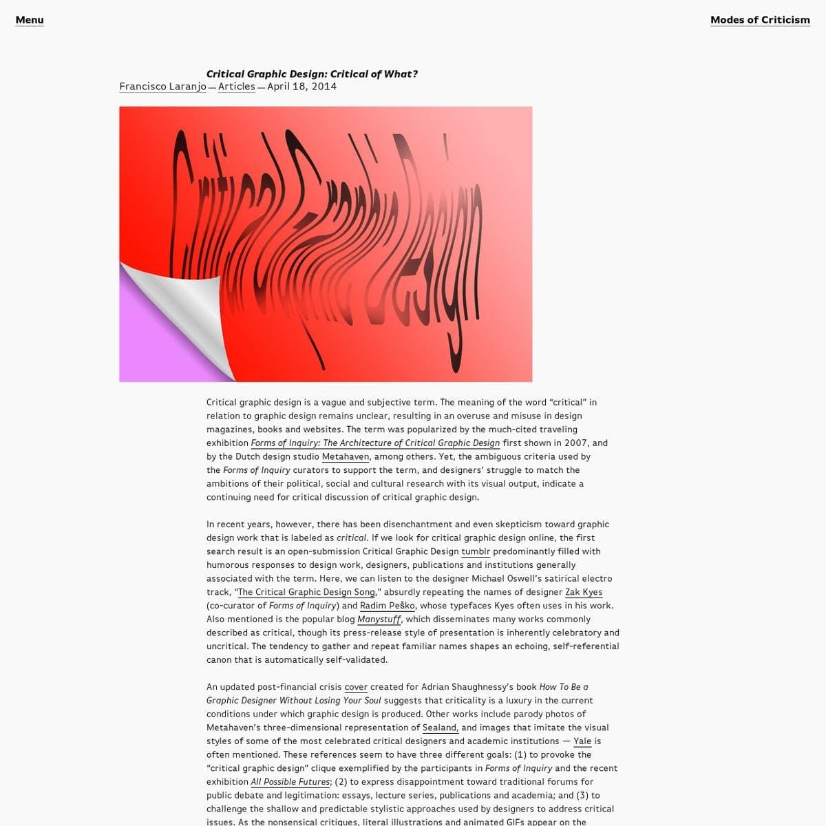 Critical Graphic Design: Critical of What?