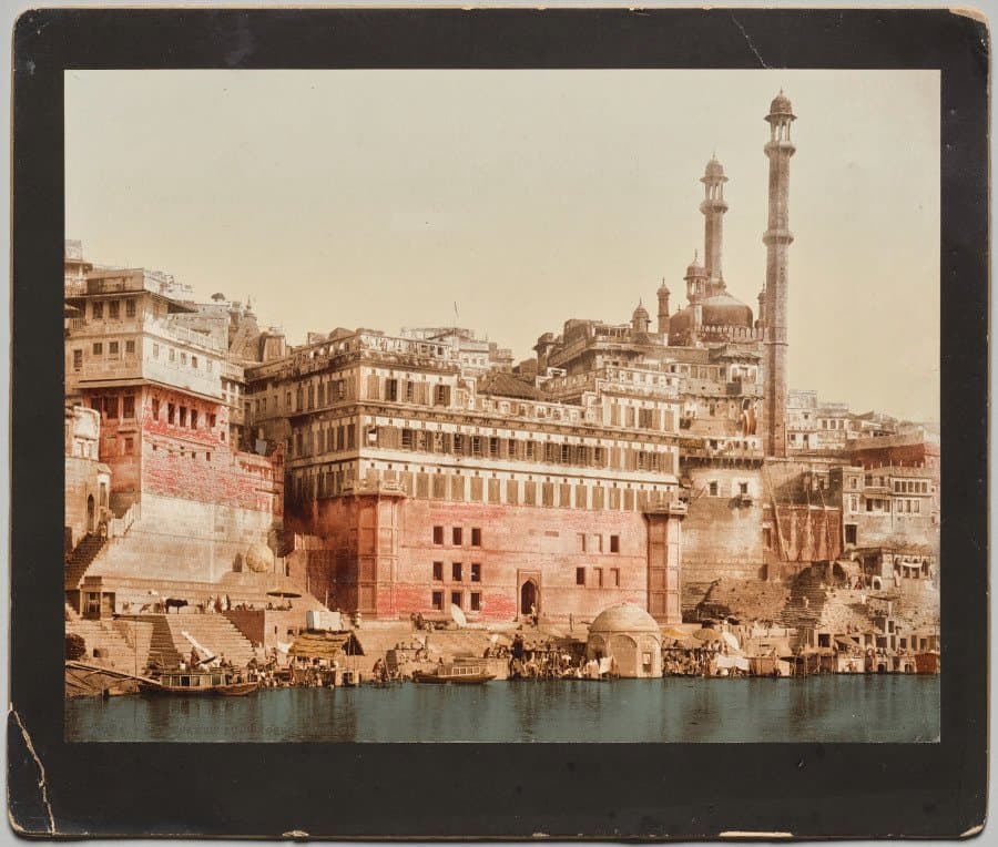 India. Benares. Aurangzeb's Mosque, after a photo by Dr. Kurt Boeck (c. 1890–1910)
