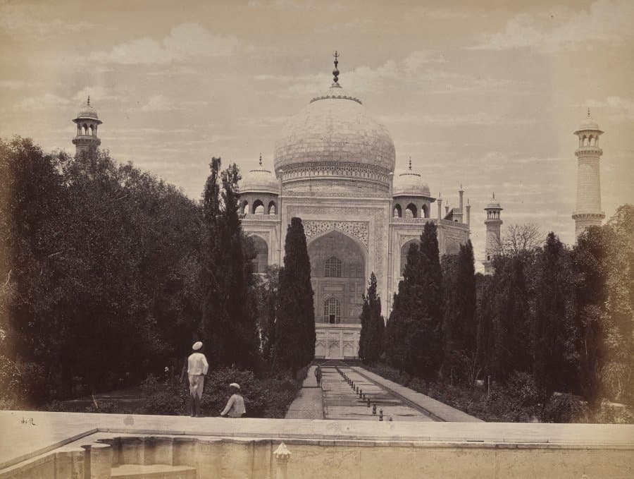 Agra. View of the Taj in Front of Nootkan (The Light of the World), Wife of the Emperor Akbar, View from the River (1863–70)