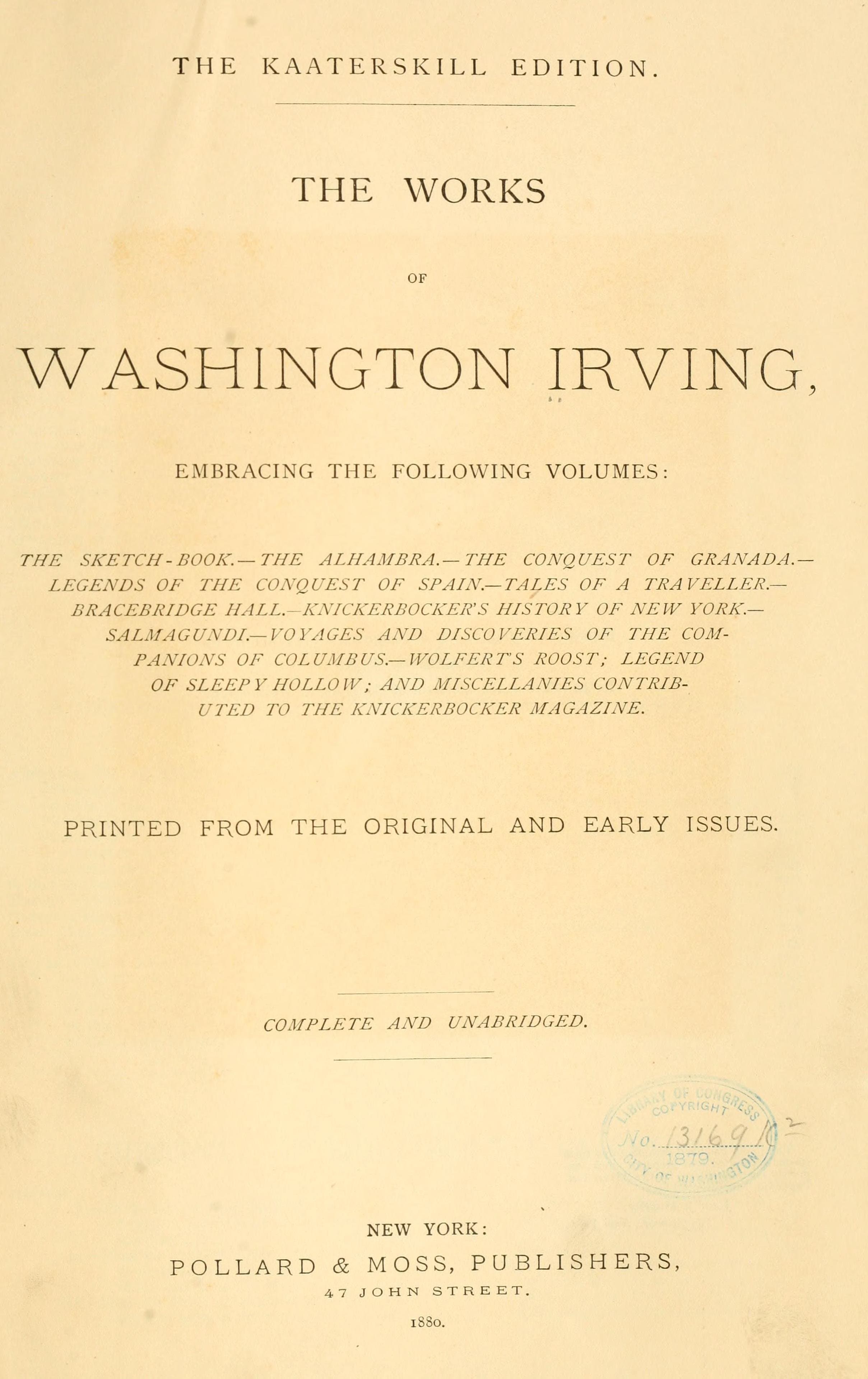 The works of Washington Irving ... Printed from the original and early issues. (1880)