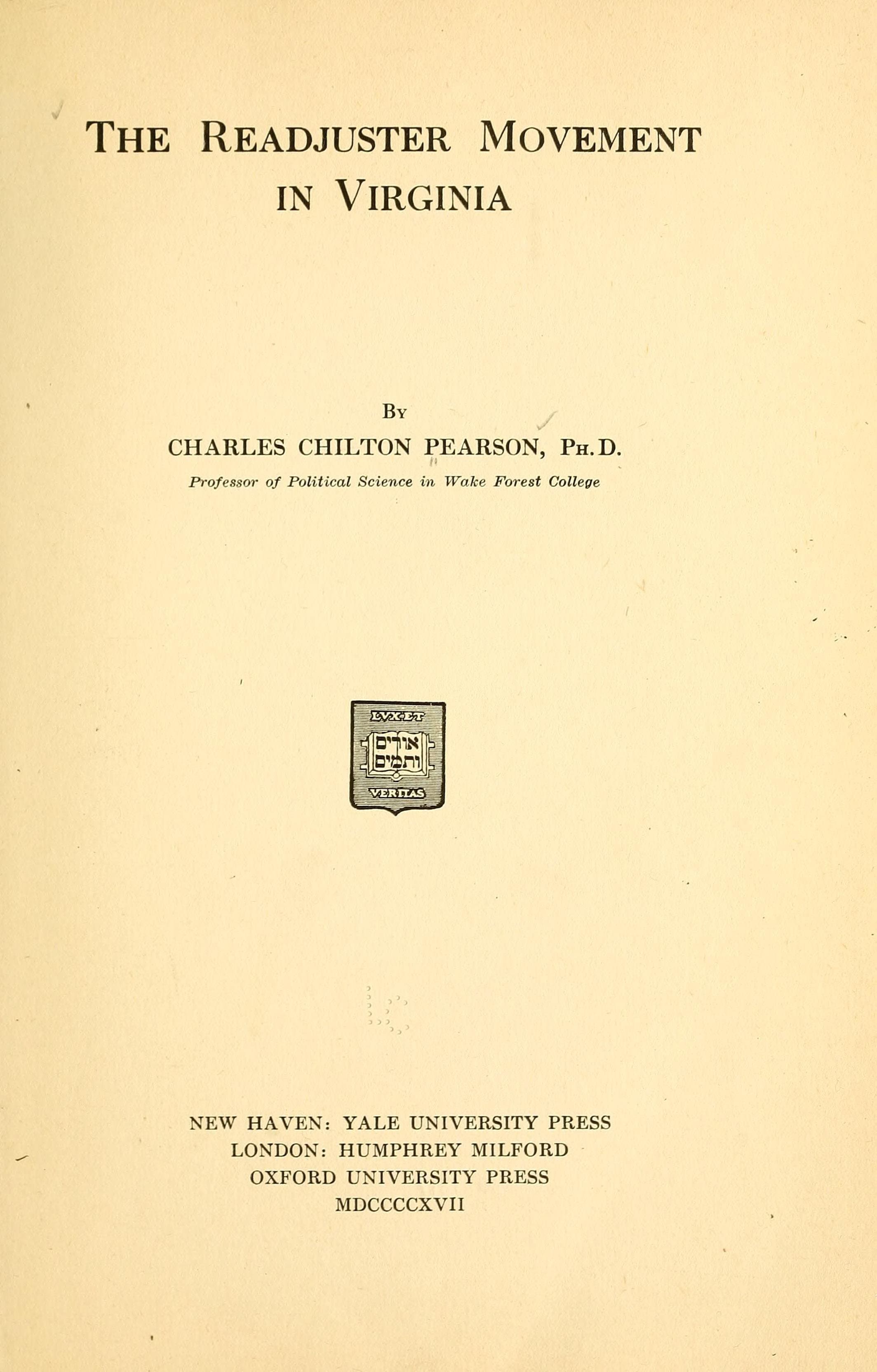The readjuster movement in Virginia, (1917)