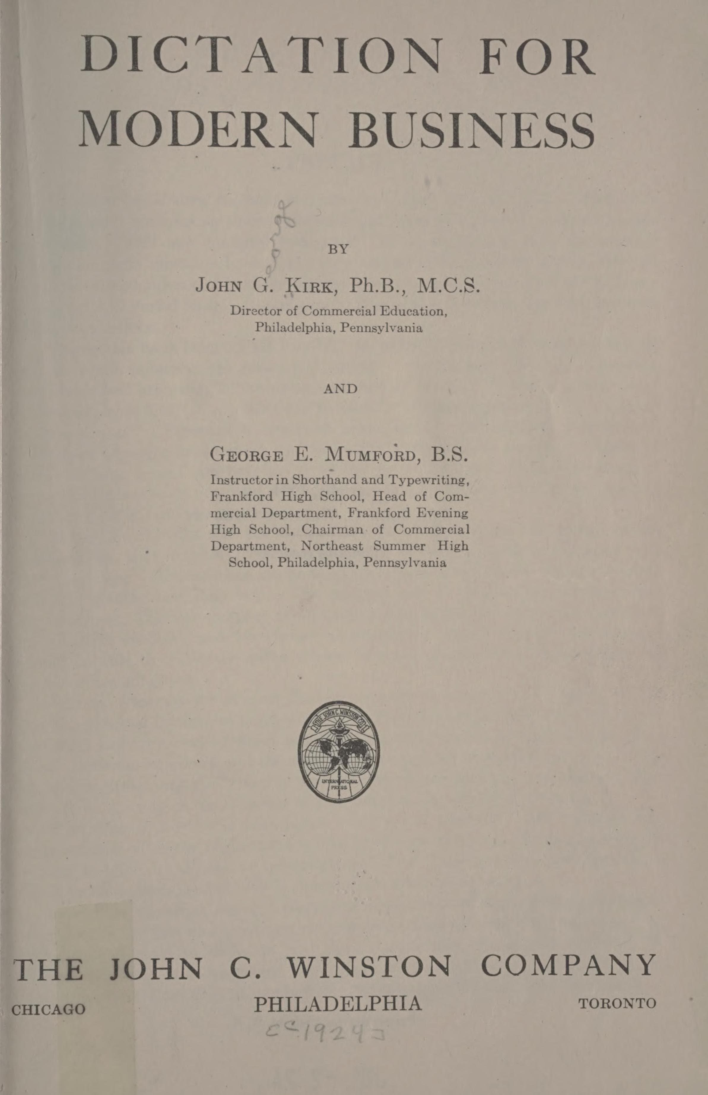 Dictation for the modern business, (1924)