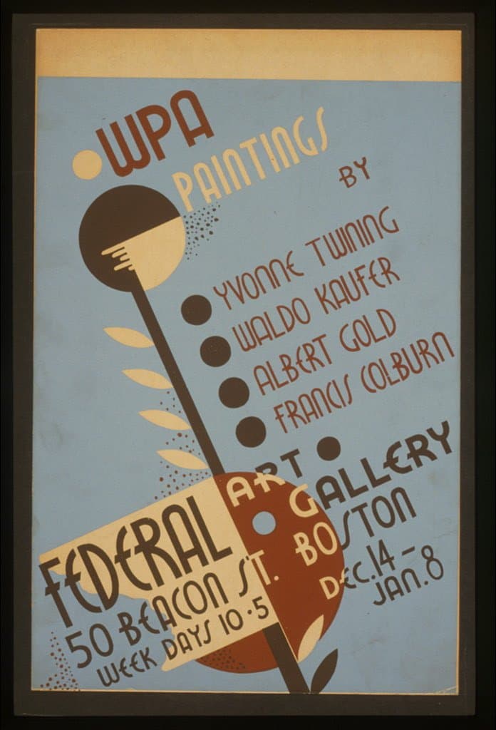 WPA paintings by Yvonne Twining, Waldo Kaufer, Albert Gold, [and] Francis Colburn Federal Art Gallery, 50 Beacon St., Boston. (1936-01-01)