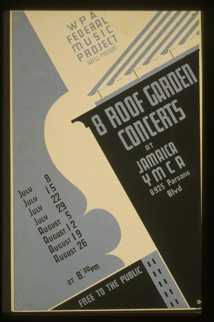 WPA Federal Music Project will present 8 roof garden concerts at Jamaica YMCA Free to the public. (1936-01-01)