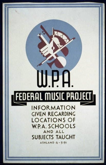 W.P.A. Federal Music Project information given regarding locations of W.P.A. schools and all subjects taught (1936-01-01)