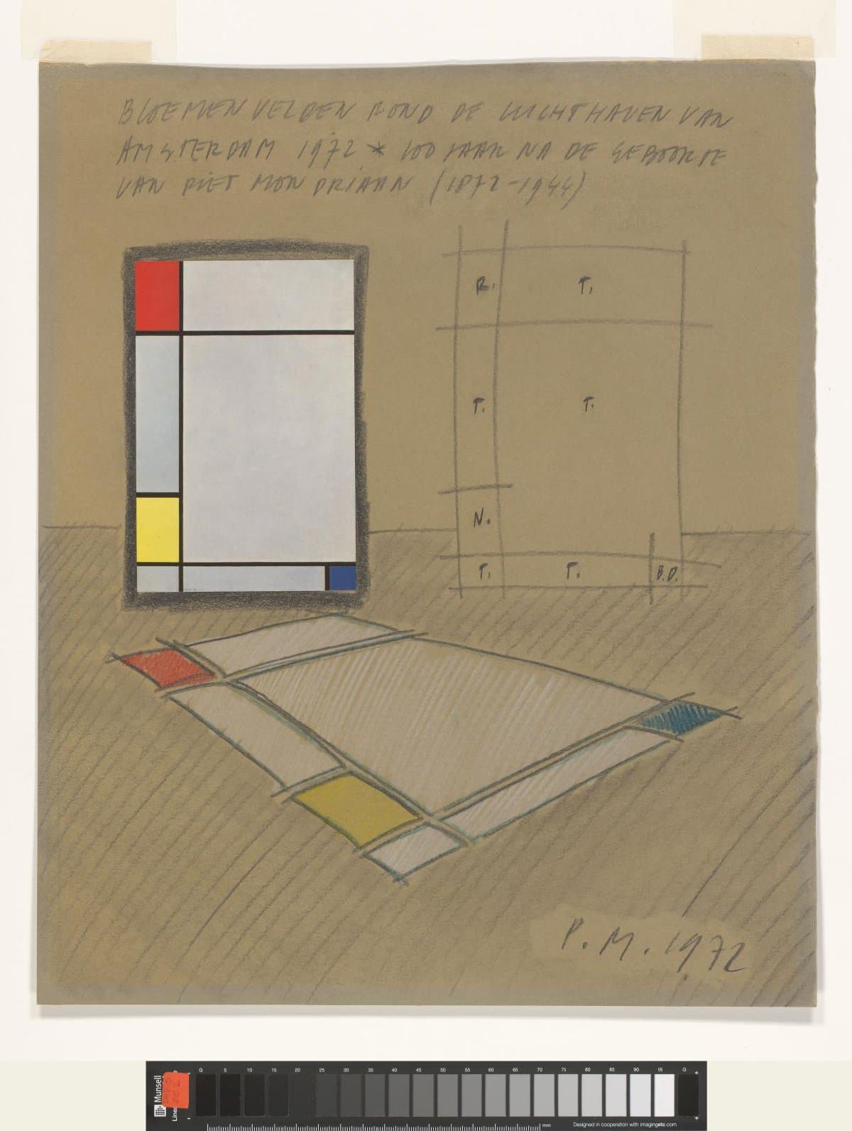 Bloemenvelden rond de luchthaven van Amsterdam 1972 - 100 jaar na de geboorte van Piet Mondriaan (1872-1944)